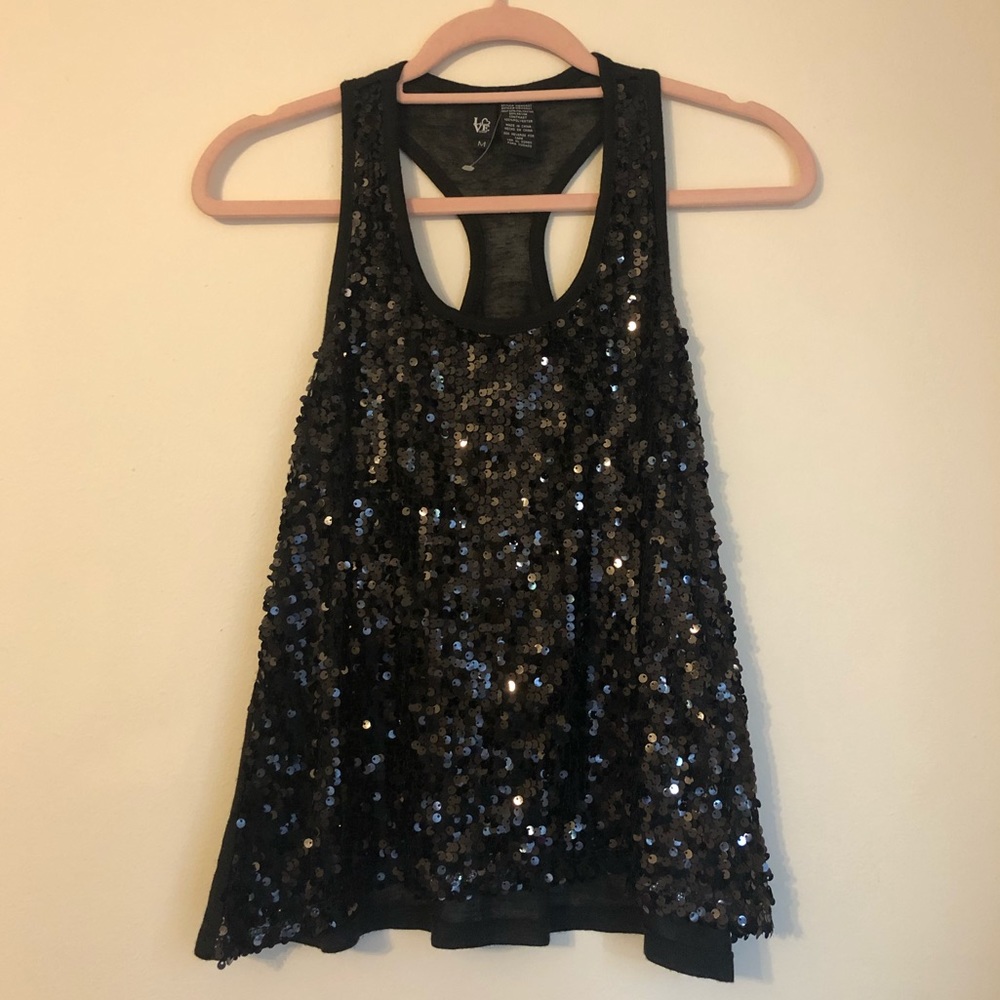 🟣Love Tease Black Razor Back Sequin Tank Top
